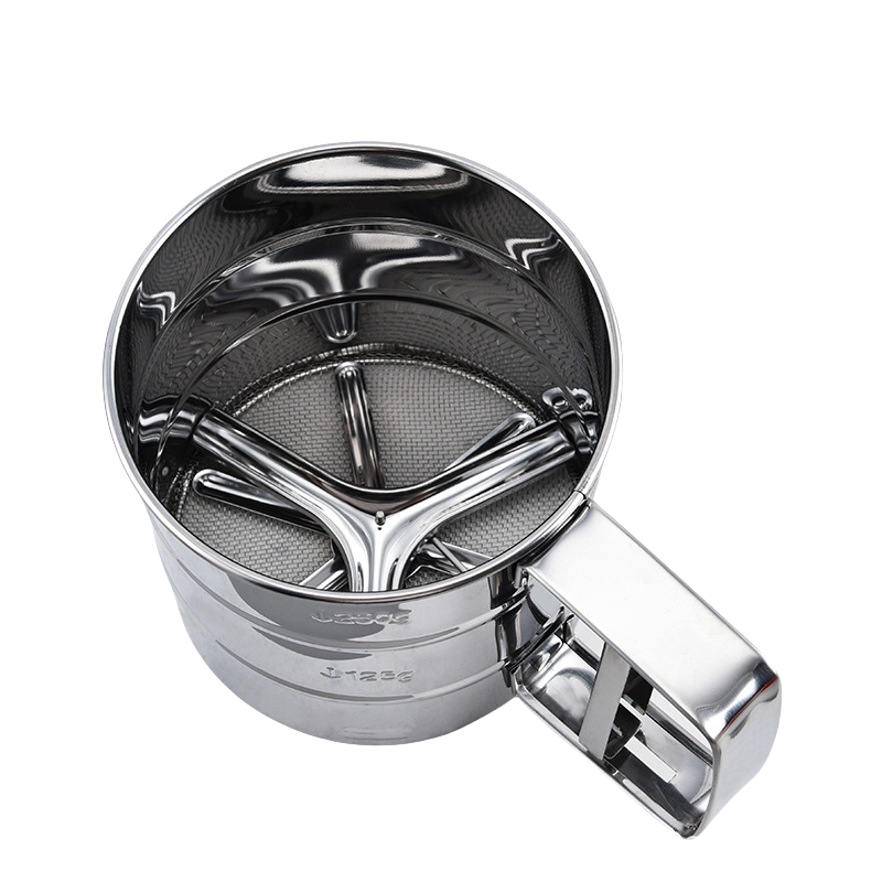 Stainless Steel Rotary Flour Sifter with Hand Crank – 3-Cup Capacity