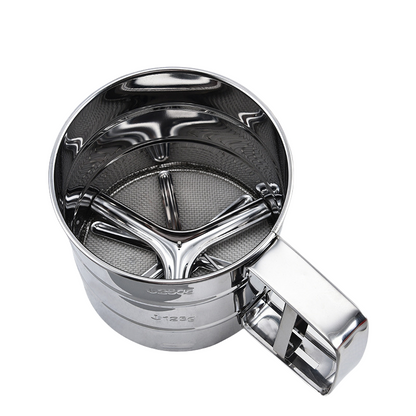 Stainless Steel Rotary Flour Sifter with Hand Crank – 3-Cup Capacity