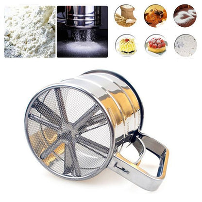 Stainless Steel Rotary Flour Sifter with Hand Crank – 3-Cup Capacity