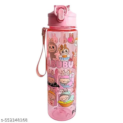 Labubu Theme Water Bottle for Kids – 800 ml Multicolor Sipper with Straw – BPA-Free Flip Top Bottle (Pack of 1, Pink, Multicolor)